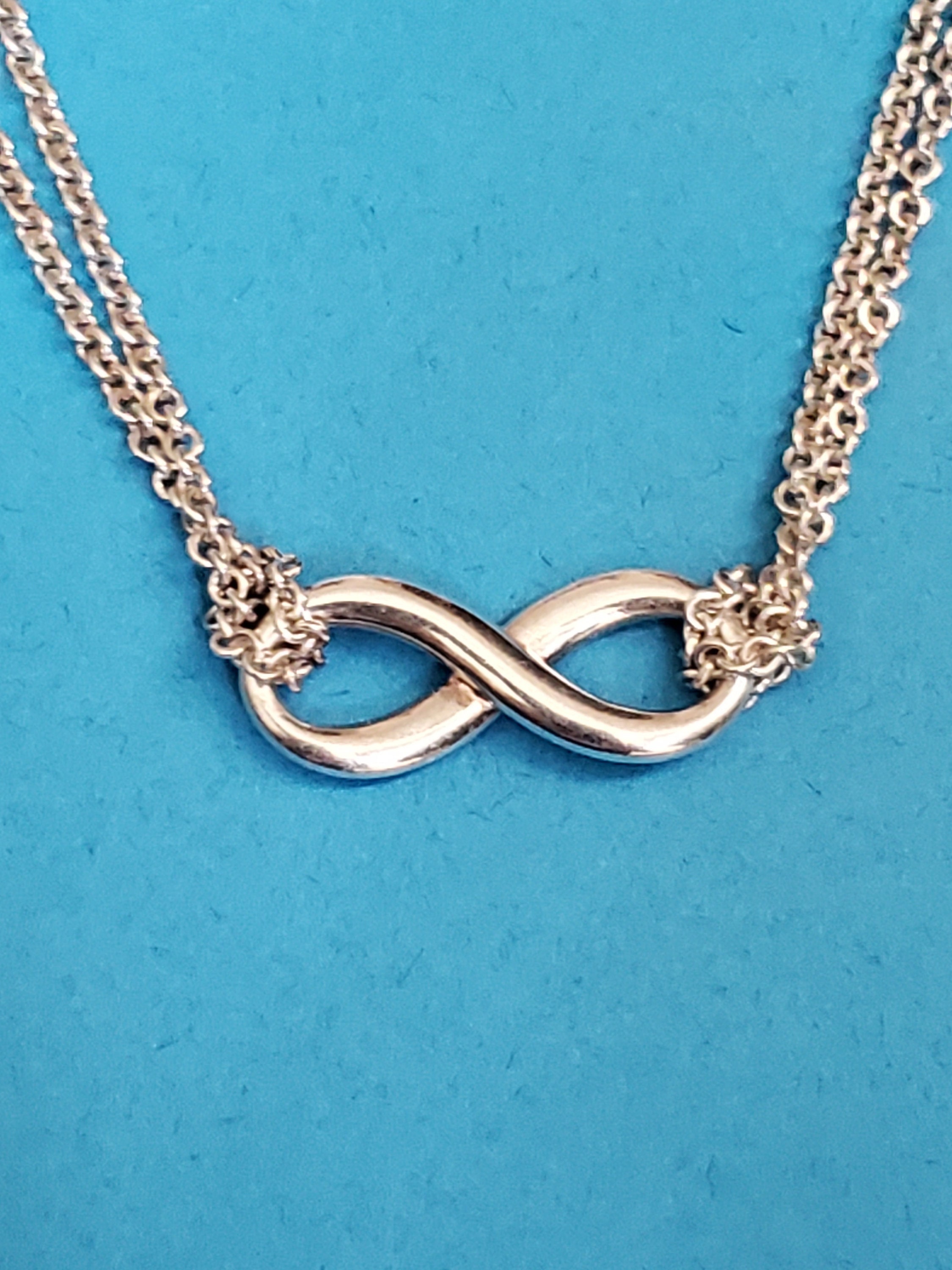 Tiffany Co Sterling Silver Double Chain Infinity Pendant