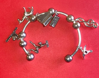 1970 Gymnastics Charm Bracelet 925 Sterling Silver 25.6 grams 6.25 Wrist Fit