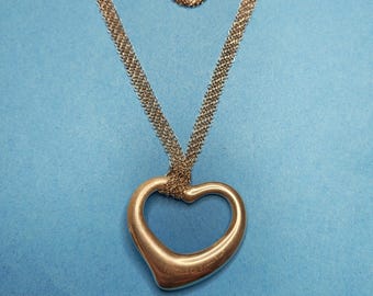 Tiffany and Co 925 Sterling 36mm  Large Elsa Peretti Open Heart Pendant 30 Inch Necklace 24.3 Grams