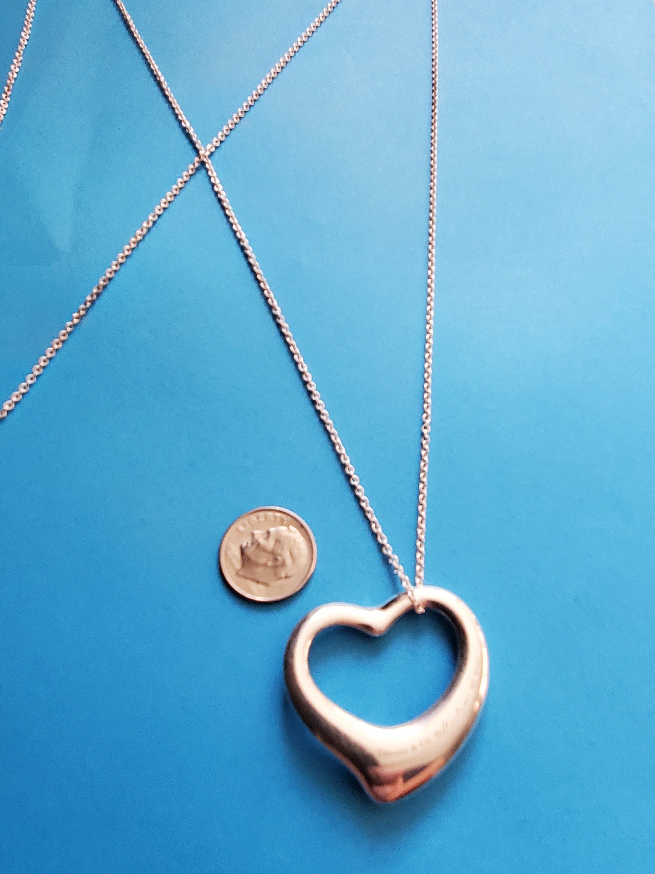 Tiffany Elsa Peretti Open Heart 35.5mm Pendant Necklace in
