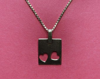 14K Double Heart Love Pendant 585 Gold Necklace 4.4 Gram 18 Inch
