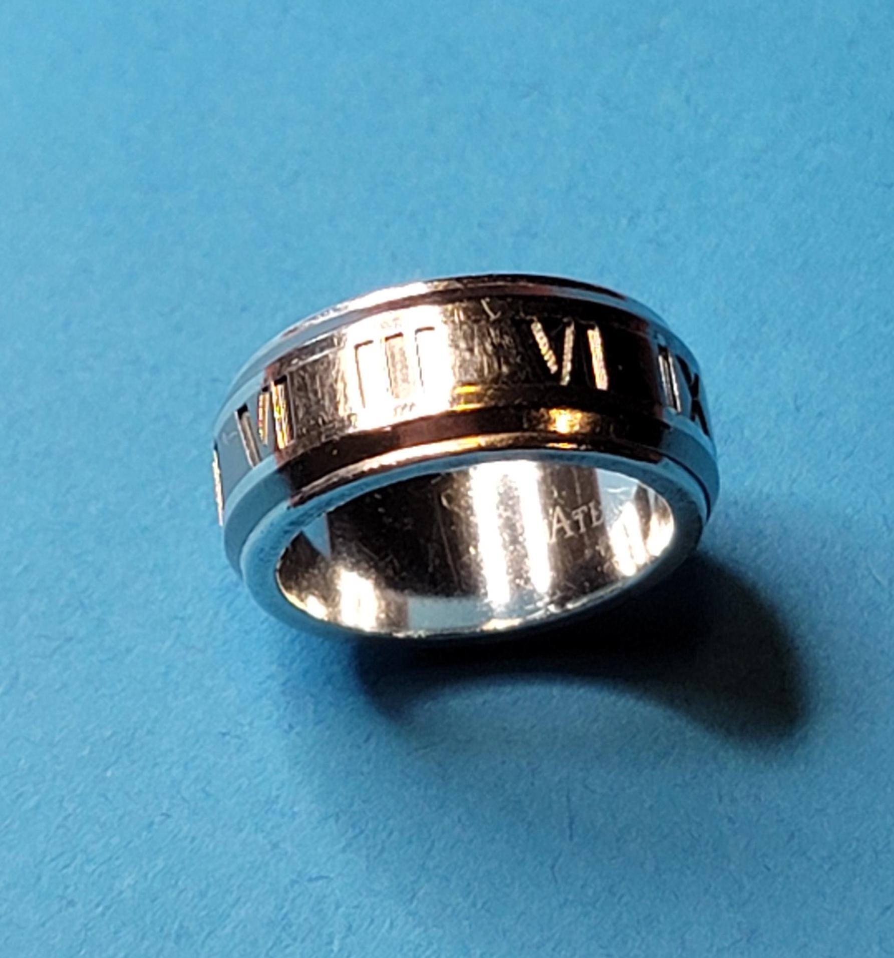 Tiffany & Co Sterling Silver Titanium Atlas Ring 6.75 Size 8 Gram