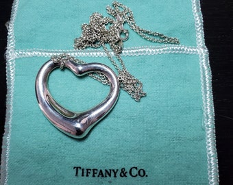 Tiffany Elsa Peretti Open Heart 35.5mm Pendant Necklace in Silver