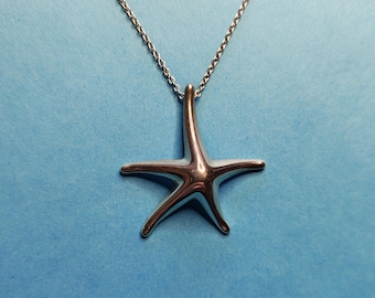 Tiffany & Co. Elsa Peretti Silver 28mm Large Starfish Pendant Necklace 5.1 grams 16 Inch