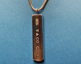 Tiffany & Co 1837 Sterling Silver Bar Pendant Snake Chain Necklace 17 Inch 12.9 Grams