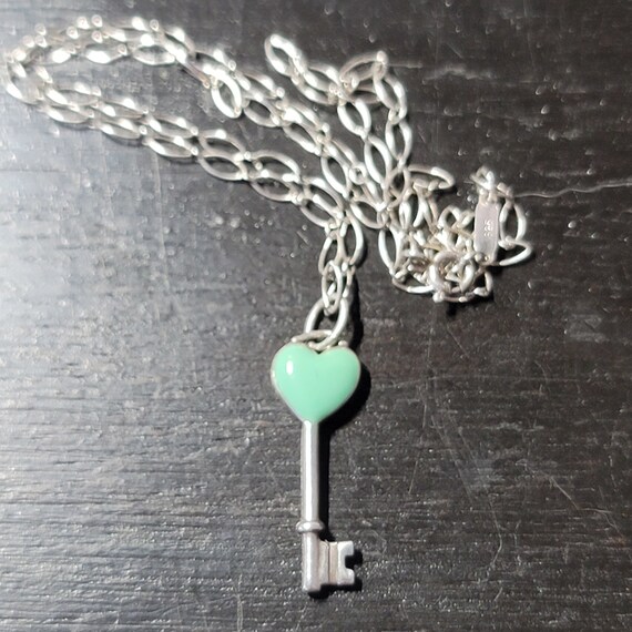 Tiffany & Co. Blue Enamel Heart Key Charm Pendant Necklace