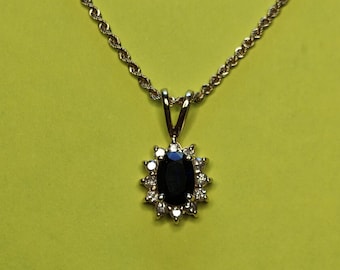 14K Sapphire and Diamond Necklace 585 Gold 3.8 grams 16 Inch