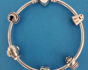 Vintage Pandora Sterling Silver CZ Wishful Heart