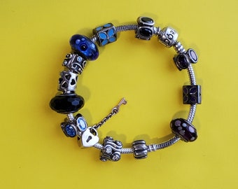 Pandora Sterling Silver Charm Bracelet with 13 Ale Charms 7.25"