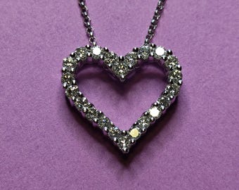 14K Diamond Heart in White Gold 585 Necklace 3.9 grams 22 stone 17 Inch