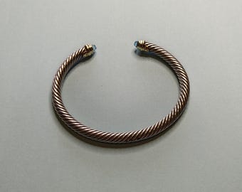 David Yurman 925 Silver 585 Highlights Classic Cable Topaz Cuff Bracelet 28.3 Grams 6.5 Inch