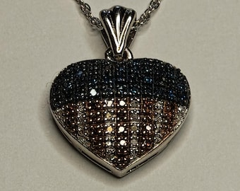 Diamond Flag Heart Macy's Pendant Necklace 18 Inch Sterling Silver 4.7 Gram