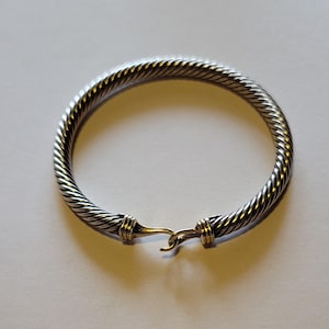 David Yurman Sterling Silver 14K 7.5mm Cable Buckle Cuff Bracelet 29.2 grams