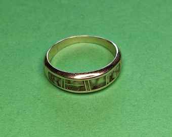 Artisan 14k green turquoise Inlaid 585 gold band ring size 9.5 T hallmark 4.1 Gram