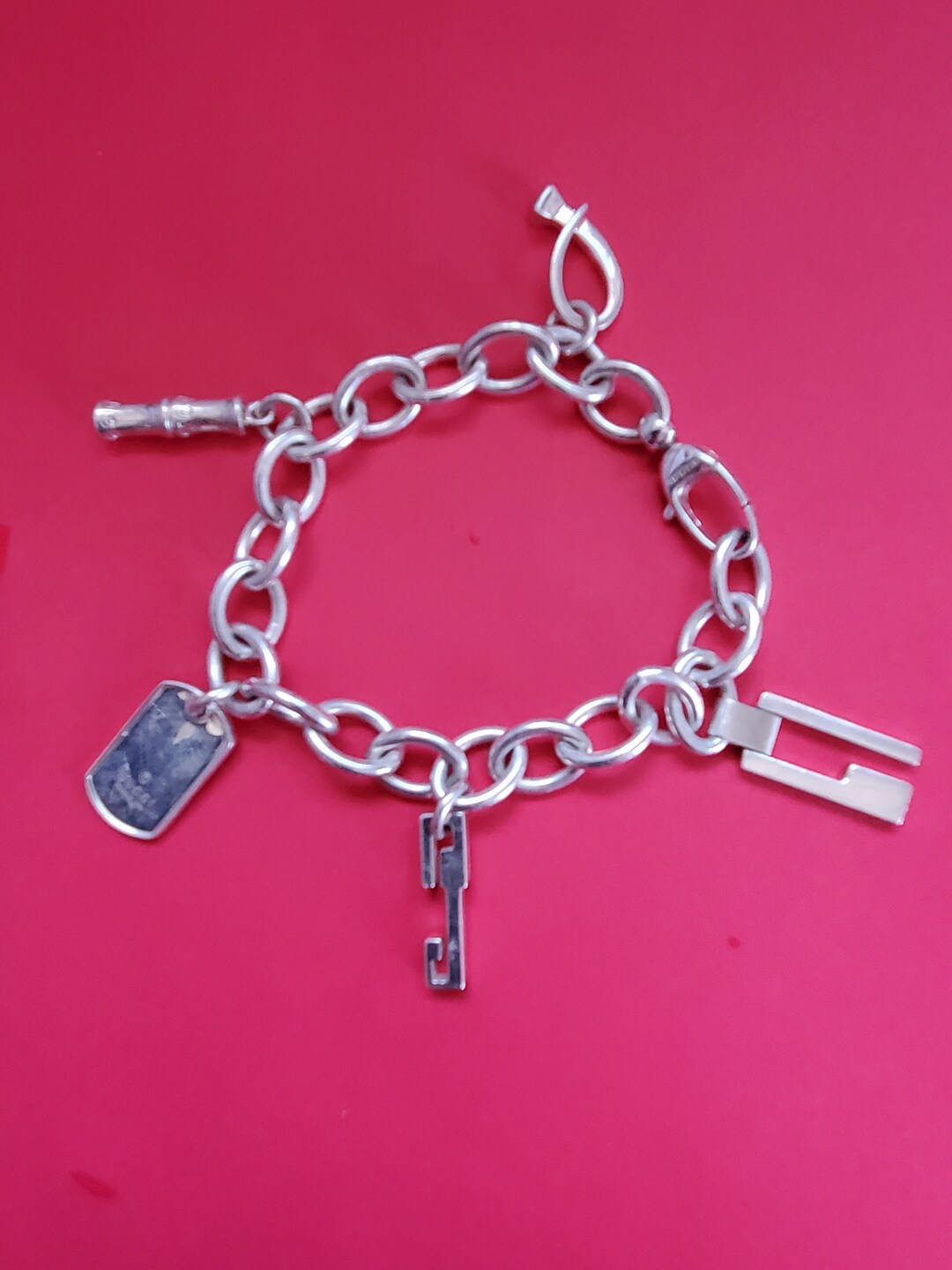 アクセサリー CUSTUM U.S. Vintage Dog Tag Bracelet 1971 Vintage Brass Dog Tag Bracelet with Smoky Glass Beads