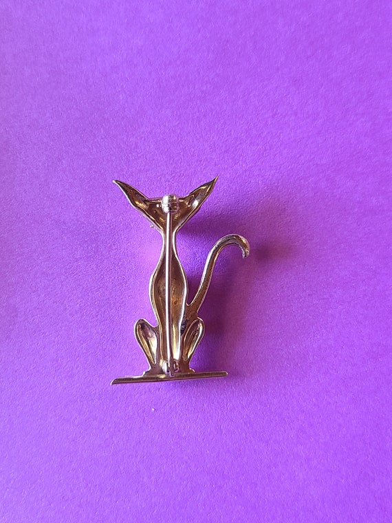 14k Yellow Gold Siamese Cat Brooch with Ruby Eyes… - image 3