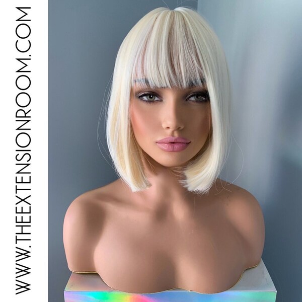 Short 10 inch Blonde Synthetic Bob Wig with Bangs - Claire