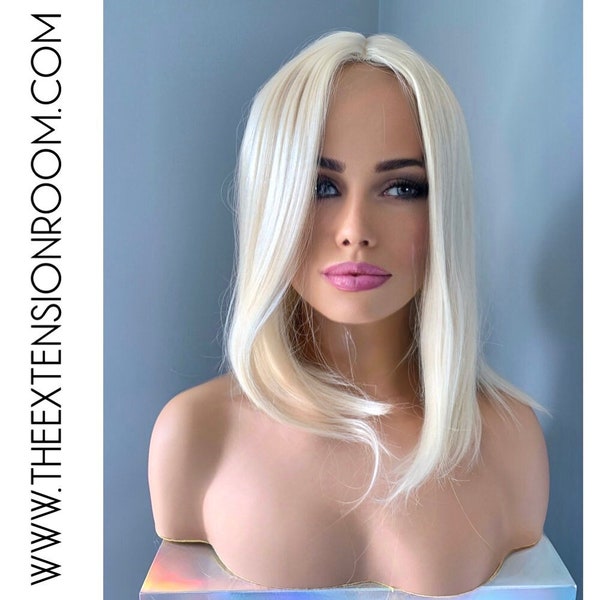 Short Platinum Blonde 14 inch Partial Lace Front Synthetic Wig - Kathy