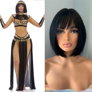Egyptian Cosplay Costume Wig Short Black Straight 10 inch Bob Wig with Bangs - Maya