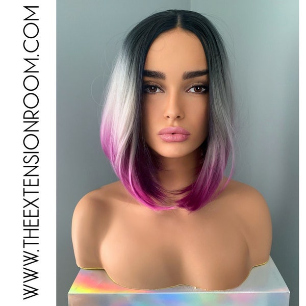 Short Ombre Purple Straight 12 inch Bob Synthetic Wig - Violet