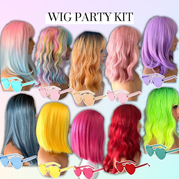 Party Wigs and Heart Shaped Sunglass Set, Wigs Colourful Cosplay Costume, Wig Party, Bachelorette Party Wigs Bulk