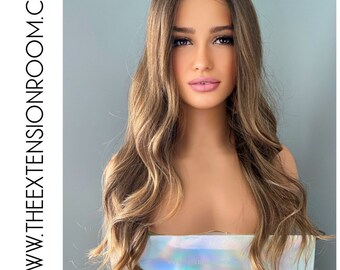 Long Brown Curled 24 inch Synthetic Wig With Center Part - Kylie