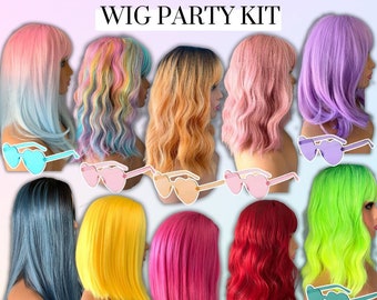 Party Wigs and Heart Shaped Sunglass Set, Wigs Colourful Cosplay Costume, Wig Party, Bachelorette Party Wigs Bulk