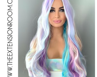 Long Wavy Neon Rainbow Synthetic 28 inch Wig - Dolly