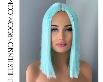 Icy Mint Blue 12 inch Bob Synthetic Wig - Misty