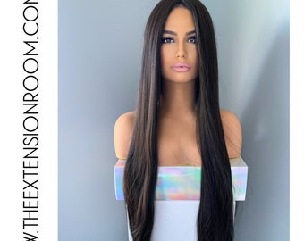 Long Black 34 inch Silky Straight Partial Lace Front Wig - Kim