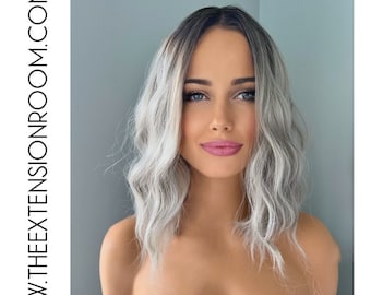 Short Wavy Silver 14 inch Synthetic Wig - Mona