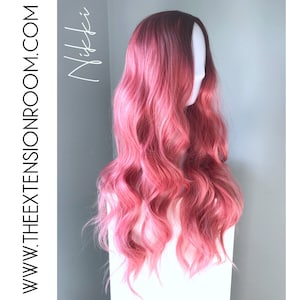Long Pink Body Synthetic Wig with Dark Roots - Nikki