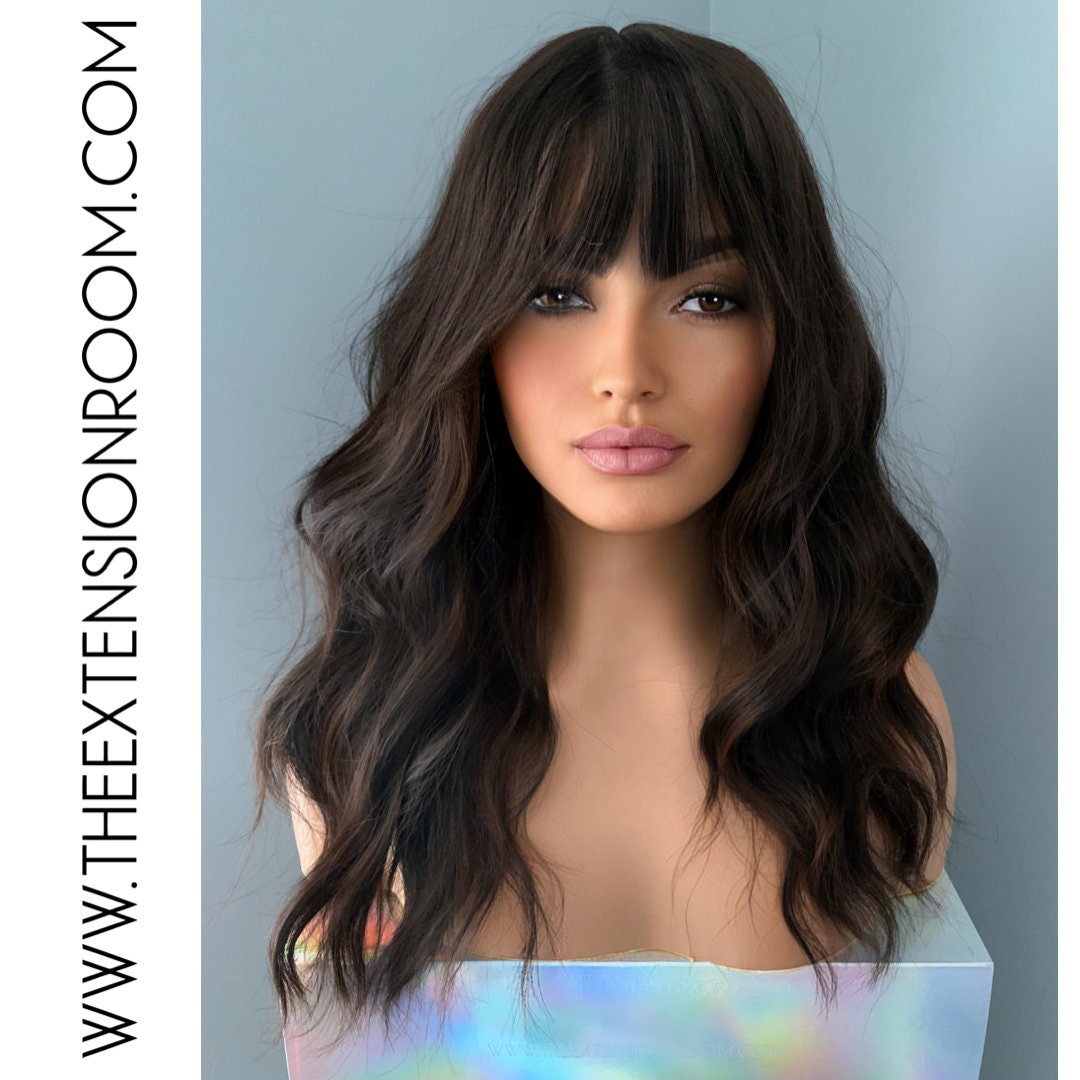 Natural Black Long Wavy Human Lace hair Wigs- edw2019