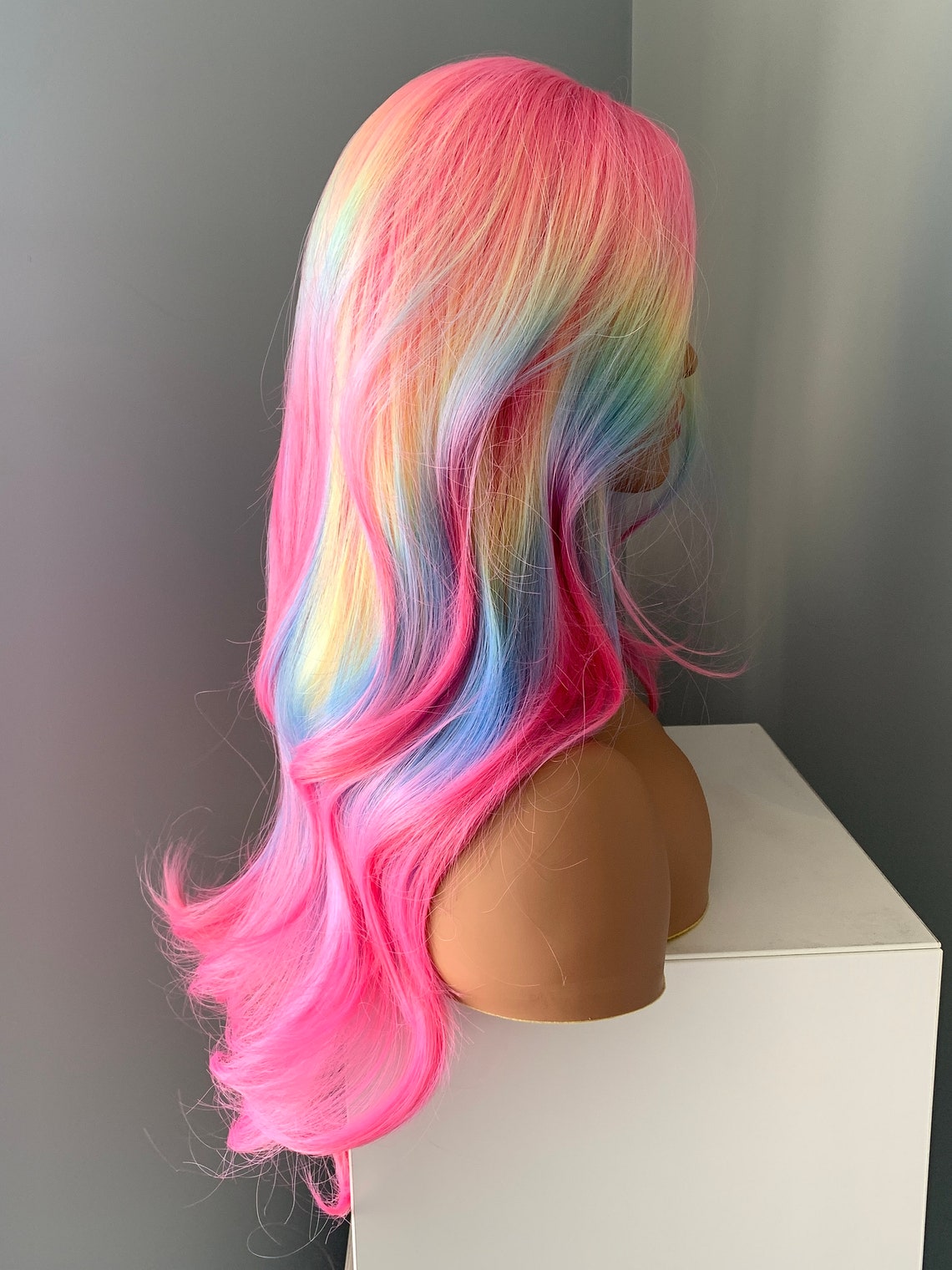 Long Wavy Neon Rainbow Synthetic 26 Inch Wig Dream - Etsy