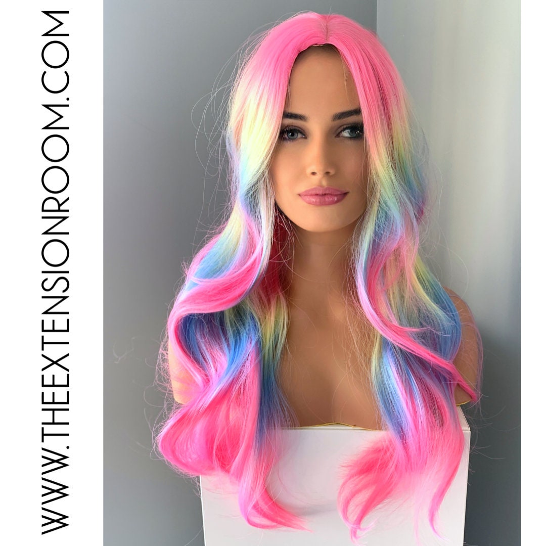 Long Wavy Neon Rainbow Synthetic 26 inch Wig- Dream