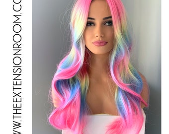 Long Wavy Neon Rainbow Synthetic 26 inch Wig- Dream