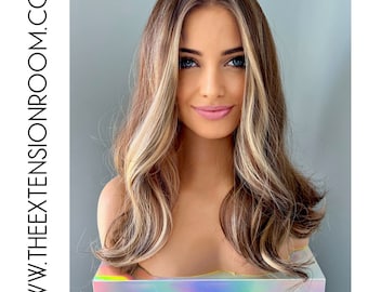 Perruque Synthétique Brune de 16 pouces avec Mèches Blondes - Tia