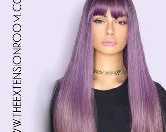 Long Purple Ombre Synthetic 22 inch Wig with Bangs - Piper