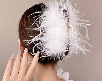 White Luxury Feather Hair Clip - Bridal, Bachelorette Accessories