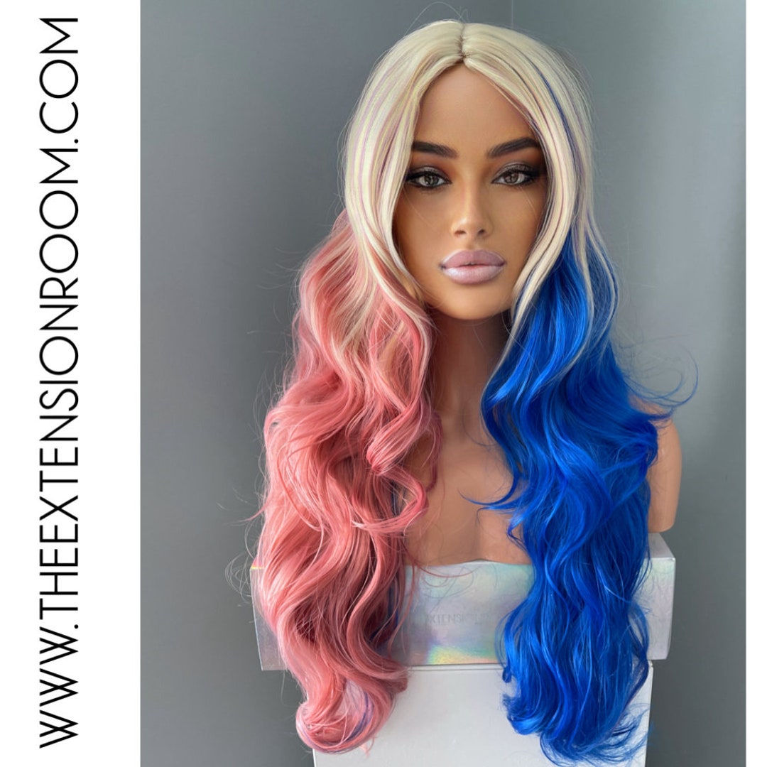 Harley Quinn Cosplay Costume Pink Blue Synthetic Wig - Etsy