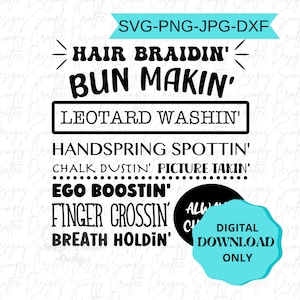 I am a Gymnastics Mom SVG | Hair Braiding Bun Making Leotard Washing Competitive Gymnast Mama Mother Team Parent | Design png jpg dxf