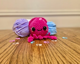 Neon Pink/Purple Squid Crochet Plush, Amigurumi