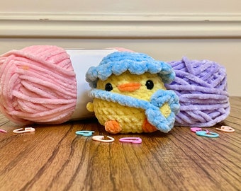 Chonky Chick with Color Customizable Hat & Flower Purse, Amigurumi, Crochet Plush