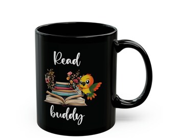 Conure mug, Bird lovers - Sun conure - Read buddy- 11oz Black Mug