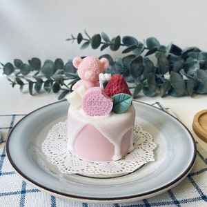 Little Bear Strawberry Cake Candle |Cake Candles,Cute Candles,Dessert Candle,Bear Candle,Strawberry Candle,Decor Candle,Birthday Candle