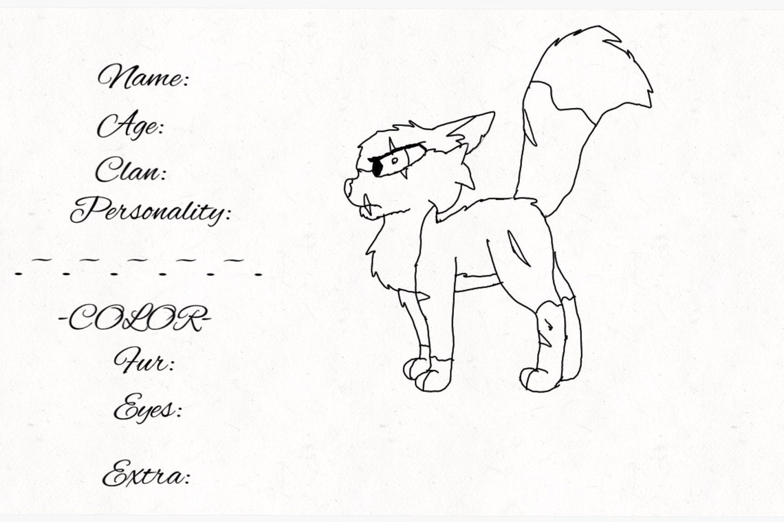 Warrior Cats Character Sheet/coloring Sheet - Etsy