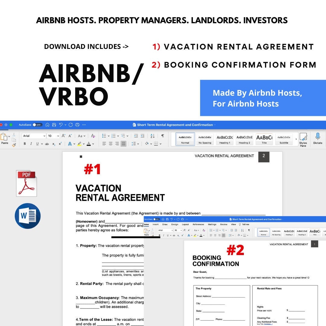 Airbnb VRBO Rental Agreement Booking Confirmation Form Etsy Canada