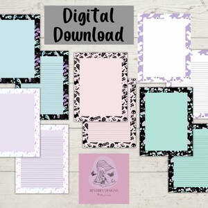 Printable Stationery Set US Letter Size PDF, Instant Download Stationery Paper Pack, Printable Pastel Halloween Pages, Ghosts, Skulls, Bats