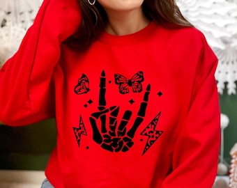 Rock On Skeleton Hands Shirt Unisex Crewneck Short Sleeve Halloween Shirt Skeleton Shirt Skeleton Hands Shirt Skull Tee