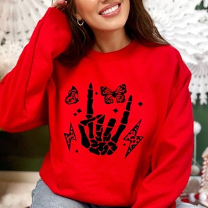 Rock On Skeleton Hands Shirt Unisex Crewneck Short Sleeve Halloween Shirt Skeleton Shirt Skeleton Hands Shirt Skull Tee